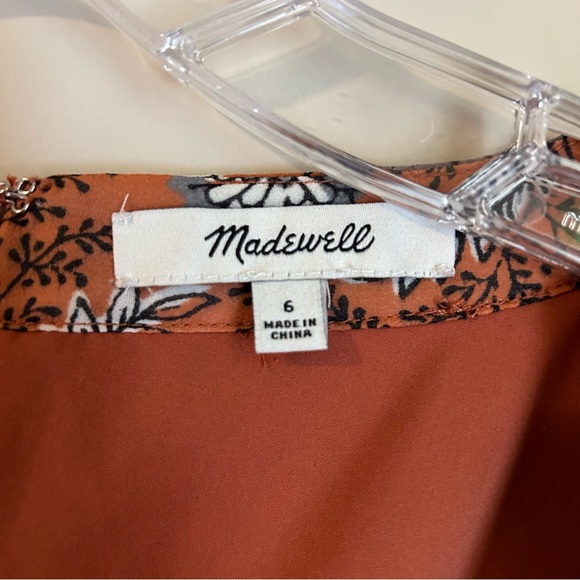 Madewell Terracotta Floral Short Flutter Sleeve Scoop Neck Midi Dress Size 6 - Picture 11 of 12
